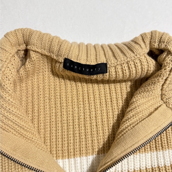 Sanctuary Size M Tan and White Striped Quarterzip Sweater - Picture 3 of 4